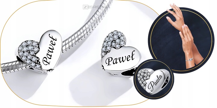 CHARMS srebrne SERCE GRAWER srebro koralik zawieszka charms 925 SERDUSZKO