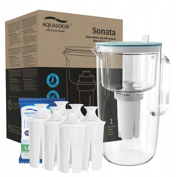Szklany dzbanek filtrujący Sonata Niebieski + 6 wkładów UniX