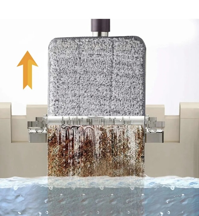 MOP PŁASKI Z WYCISKACZEM WIADREM DWUKOMOROWYM + WKŁADY MIKROFIBRA