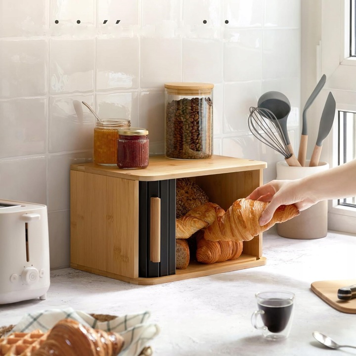 Chlebak Drewno Bambusowy Pojemnik Na Chleb 33x23cm zamykany
