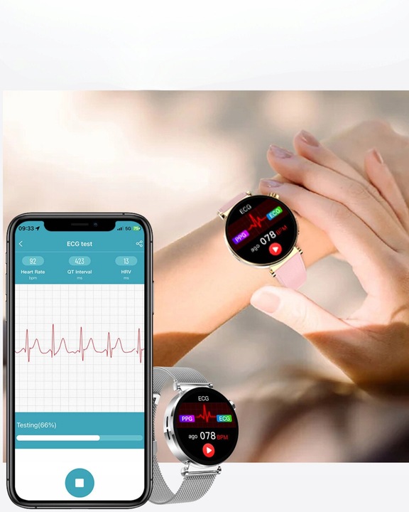 SMARTWATCH ZEGAREK DAMSKI POMIAR CUKRU GLUKOZA EKG HRV CIŚNIENIE MENU PL