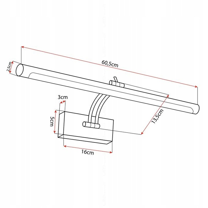 Kinkiet LED łazienkowy czarna lampa nad lustro 15W 60cm neutralna
