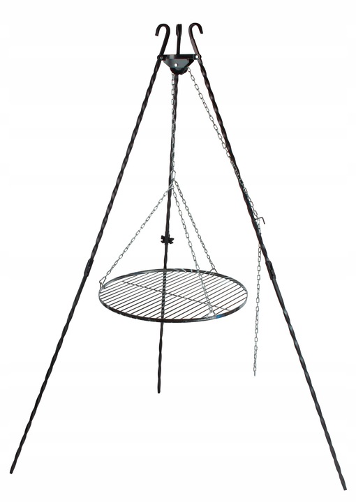 GRILL OGRODOWY TRÓJNÓG KUTY + RUSZT 60 CM WISZĄCY