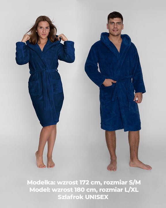 Granatowy szlafrok męski z kapturem ciepły miękki L/XL