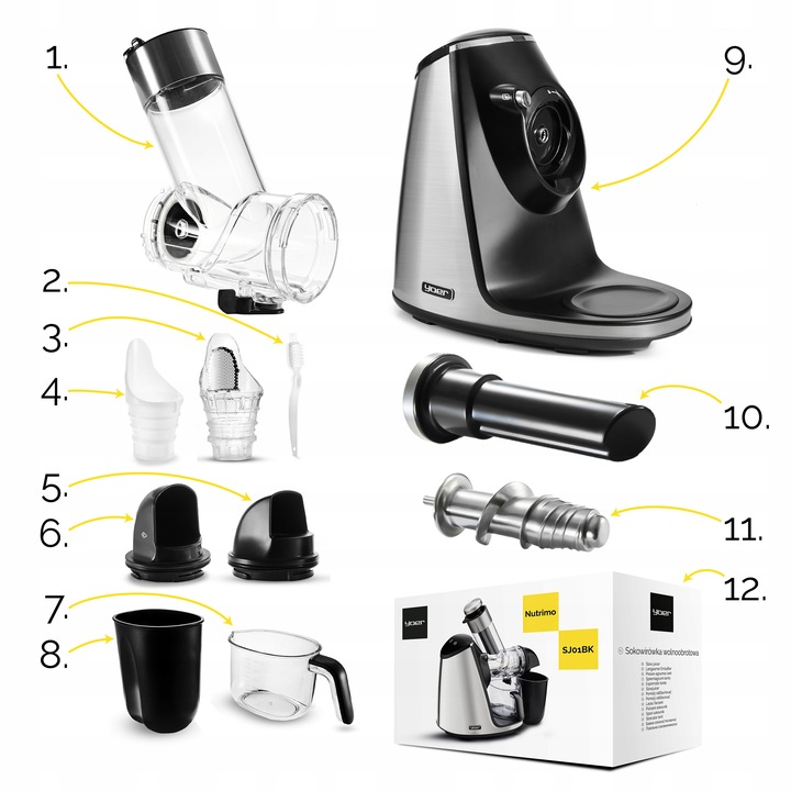 Wyciskarka wolnoobrotowa Sokowirówka Yoer 200W Duży otwór 3w1 Sorbet+