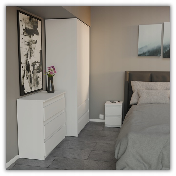 szafka nocna biała loft 30 cm, stolik nocny, nakastlik 2 szuflady