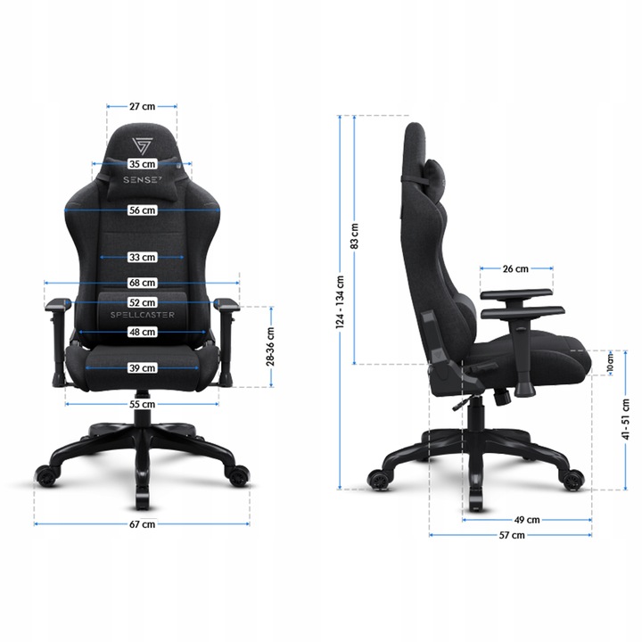 Fotel Gamingowy Materiałowy Obrotowy Biurowy Krzesło Gracza Kubełek Sense7