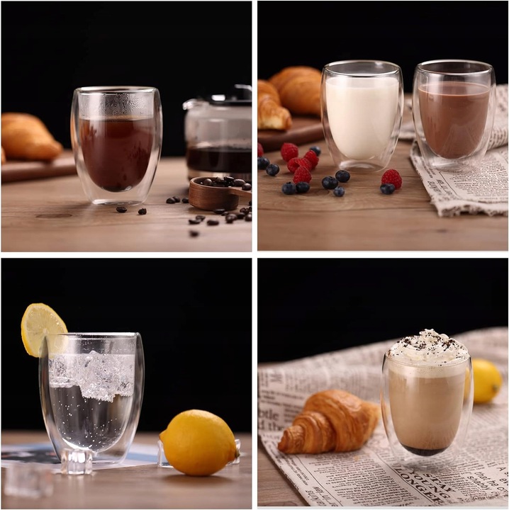 6x SZKLANKI TERMICZNE DO KAWY LATTE DRINKÓW 350ml ATESTOWANE