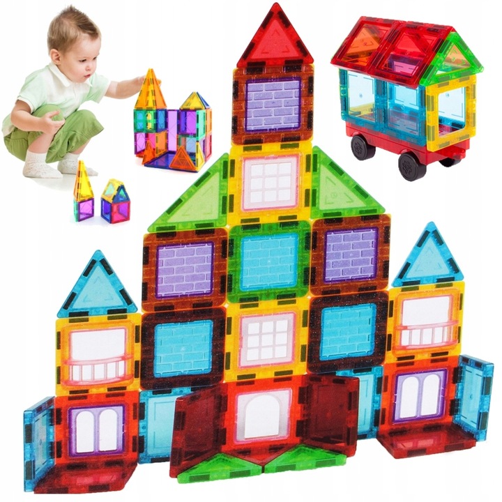 DUŻE Klocki Magnetyczne 3D Konstrukcyjne Magnetic Tiles 70 el. Edukacja