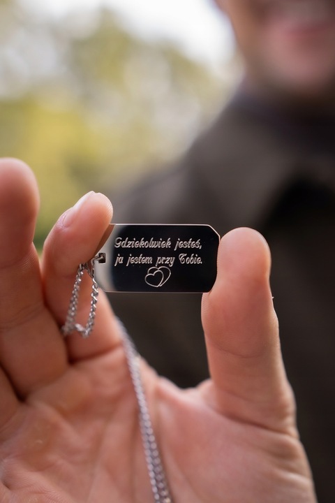 NIEŚMIERTELNIK MĘSKI Z GRAWEREM SREBRNY ŁAŃCUSZEK PANCERKA STAL NA PREZENT