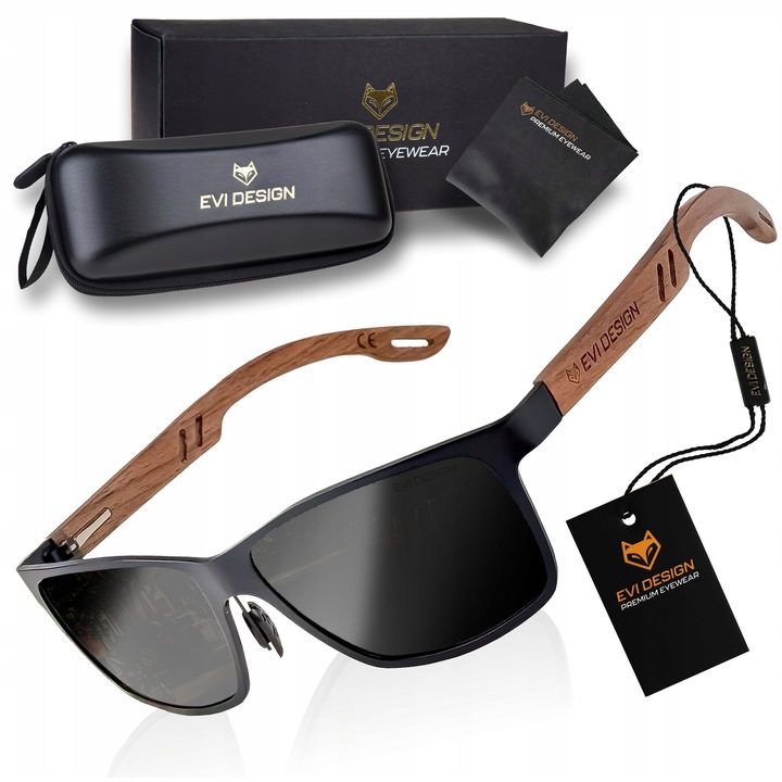 OKULARY PRZECIWSŁONECZNE męskie POLARYZACYJNE drewniane NERDY UV400 +