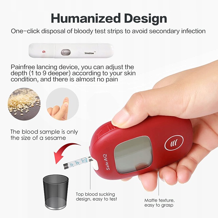 Glukometr Sinocare SAFE AQ SMART w mg/dl z 100 paskami i 100 lancetami