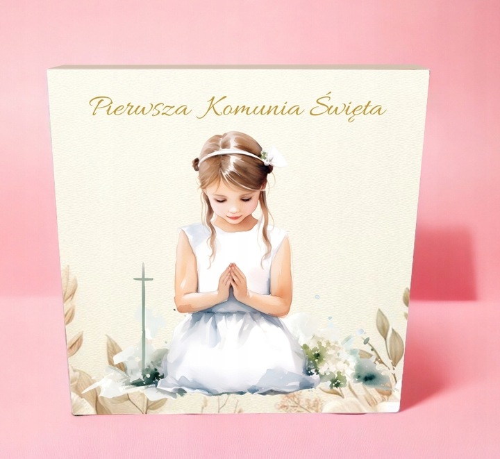 Pamiątka Komunii Świętej PREZENT Na Komunię Różaniec Brelok Pudełko