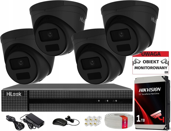 ZESTAW DO MONITORINGU DOMU 4 KAMERY 4MPX ZEWNĘTRZNE PoE IP HILOOK