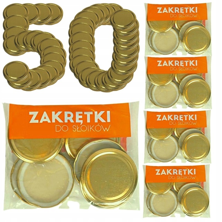 Zakrętki do słoików DUŻE 82mm złote 10 szt. x 5