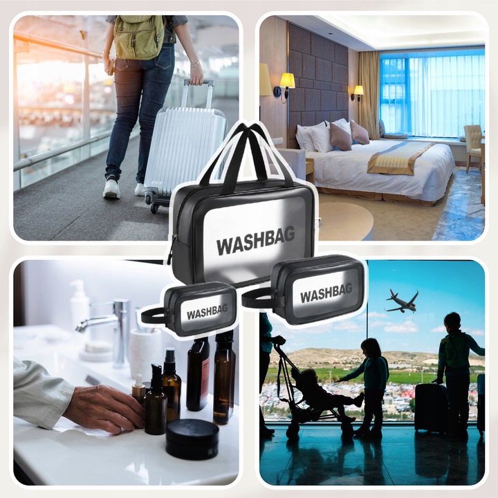 3w1 KOSMETYCZKA PRZEZROCZYSTA TRANSPARENTNA PODRÓŻNA ORGANIZER DO SAMOLOTU