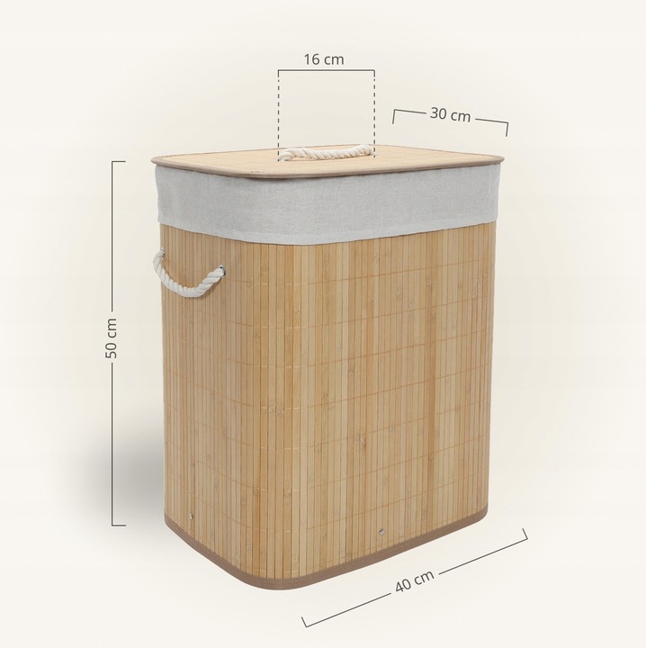 KOSZ NA PRANIE BAMBUSOWY BEŻOWY 60L Z WYJMOWANYM WORKIEM 40 X 30 X 50