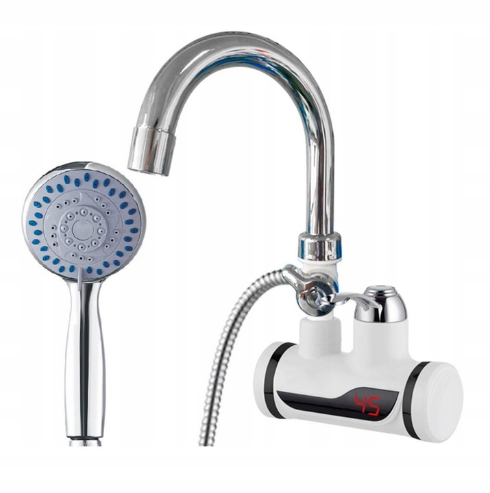 PODGRZEWACZ WODY PRZEPŁYWOWY KRAN Z PRYSZNICEM DO ŚCIANY 3000 W Z REGULACJĄ