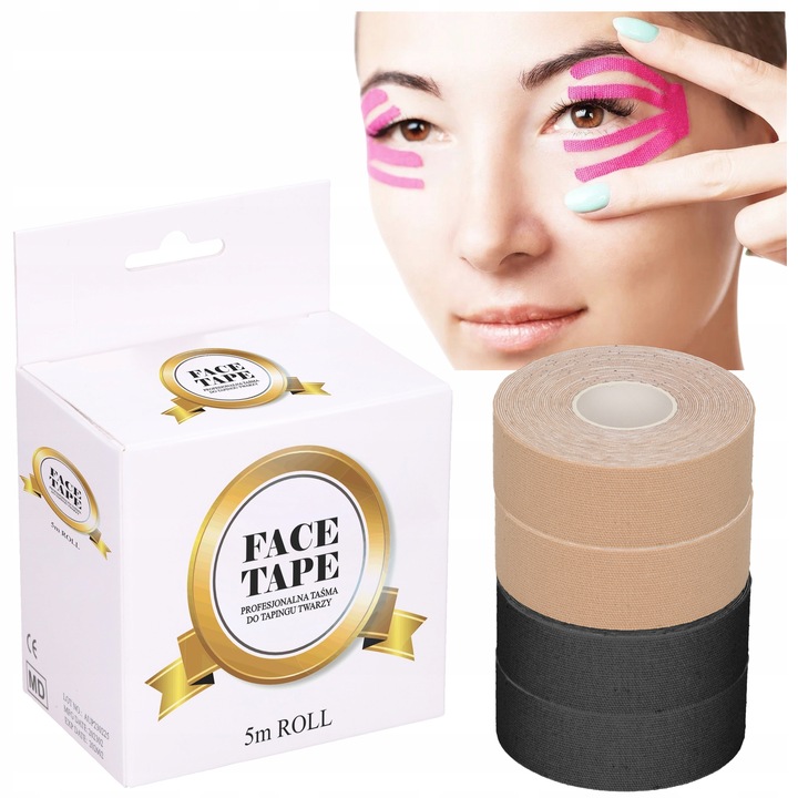 4x FACE TAPE TEJPY DO TAPINGU TWARZY TAŚMA KINEZJOLOGICZNA PLASTRY 2,5