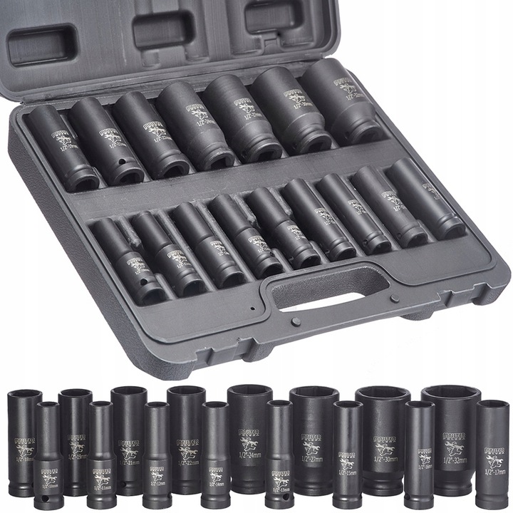 NASADKI UDAROWE ZESTAW NASADEK UDAROWYCH 1/2 DŁUGIE 16EL 10-32MM