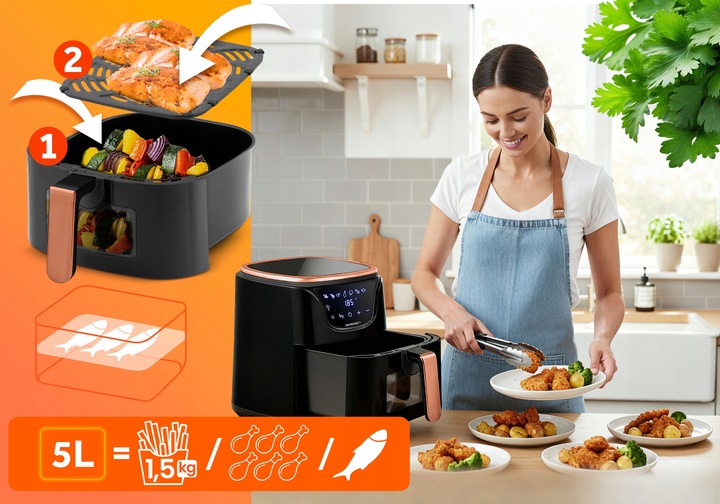 FRYTKOWNICA BEZTŁUSZCZOWA AIR FRYER FRYTOWNICA 5L GRATIS BERDSEN 1500W