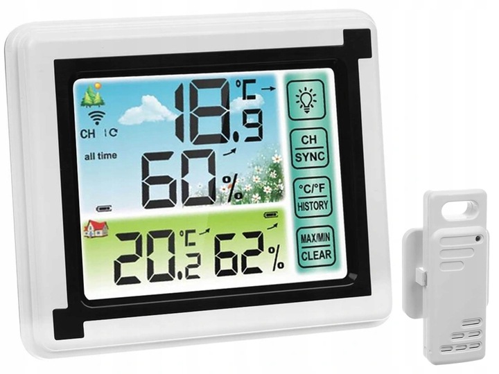 BEZPRZEWODOWA STACJA POGODY HIGROMETR TERMOMETR Z CZUJNIKIEM