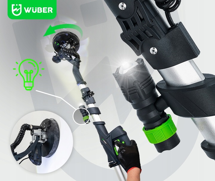 SZLIFIERKA ŻYRAFA DO GIPSU GŁADZI TYNKU LED DWIE GŁOWICE PAPIER 12x