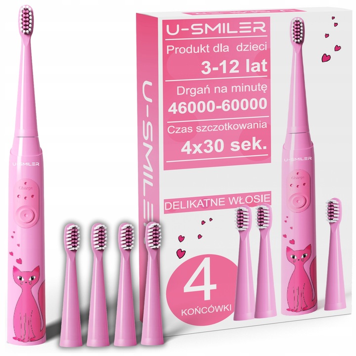 Szczoteczka Soniczna Elektryczna Dla Dzieci Do Zębów 3-12 Lat + 4