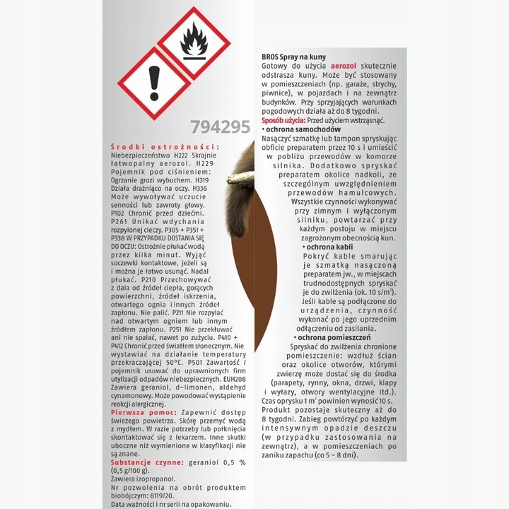 SPRAY Środek NA KUNY ODSTRASZACZ KUN Bros pakiet