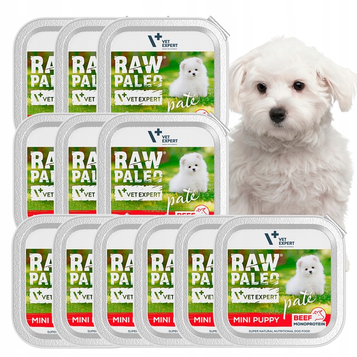 Mokra karma dla szczeniąt małych ras wołowina Raw Paleo Pate 12 x 150g