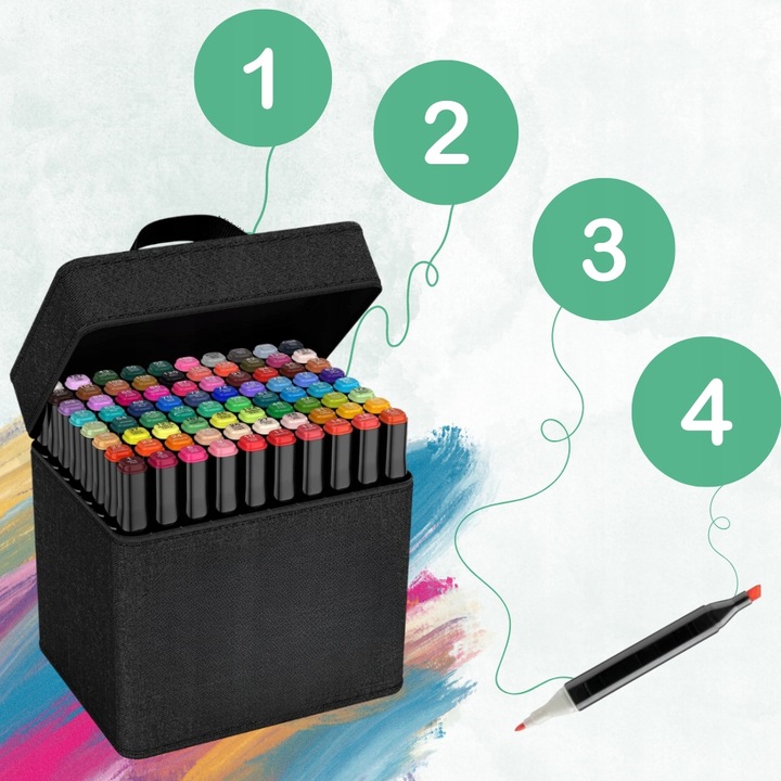 MARKERY ALKOHOLOWE 80 SZTUK PISAKI DWUSTRONNE MAZAKI FLAMASTRY + ETUI TORBA