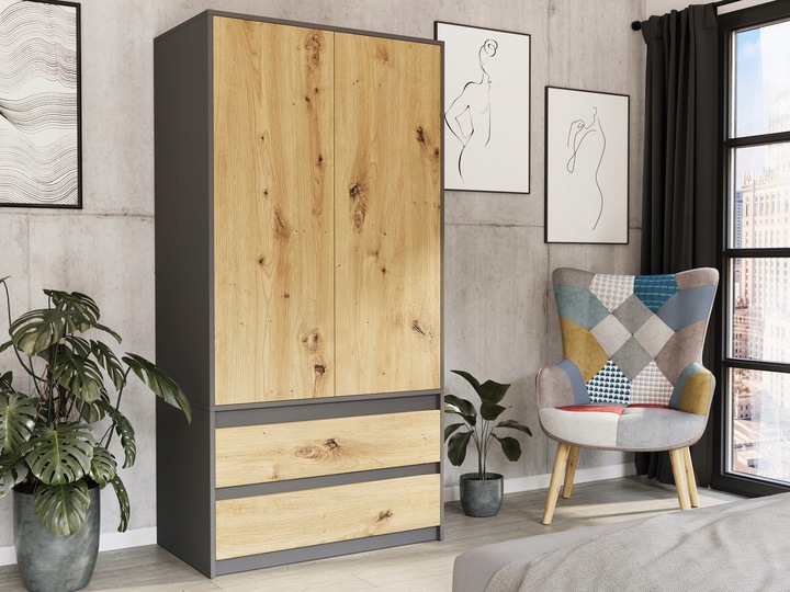 Szafa garderoba 90cm 2drzwi 2szuflad antracyt mix artisan B-9TIP