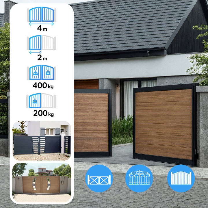 Napęd bramy dwuskrzydłowej WIFI ZESTAW 2x2m 400kg + 4 piloty + lampa LED