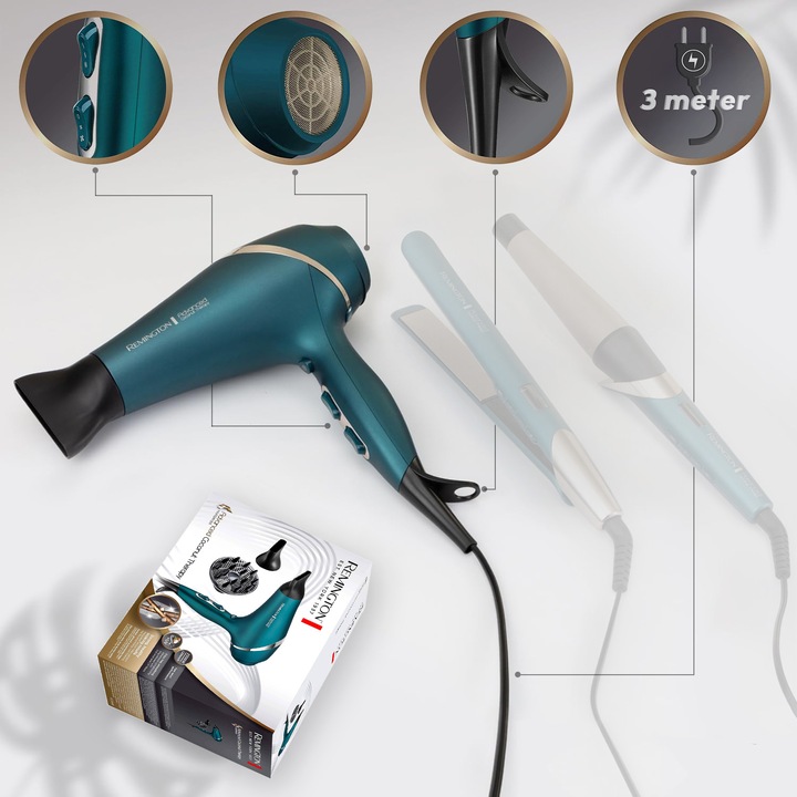 SUSZARKA DO WŁOSÓW REMINGTON Z DYFUZOREM JONIZACJA SENSOR Silnik AC-130km/h