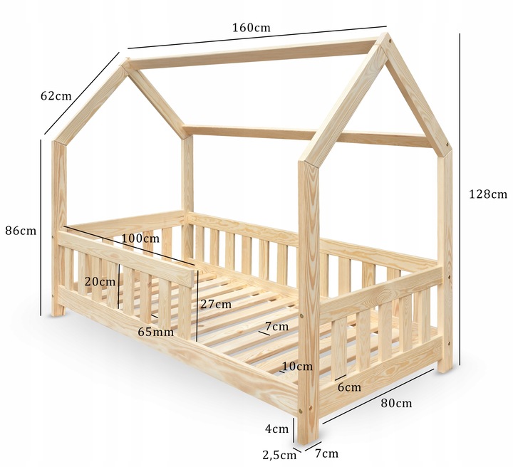 Łóżko sosnowe Domek 80x160cm