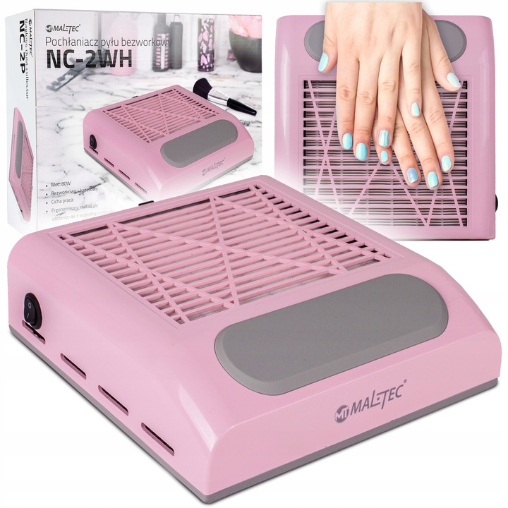 POCHŁANIACZ PYŁU DO PAZNOKCI BEZWORKOWY KASETOWY FILTR 80W RÓŻOWY