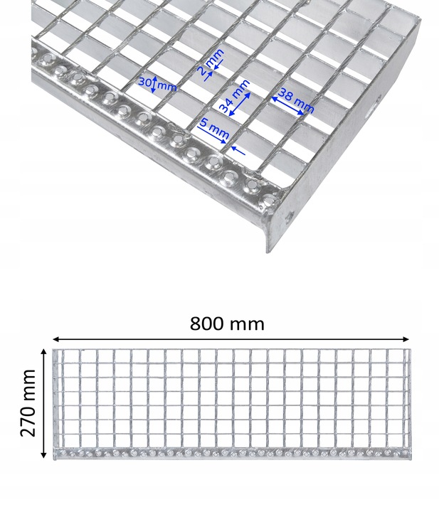 Stopnie WEMA 800x270 mm | ocynkowane | 30x2 mm | stopień metalowy,
