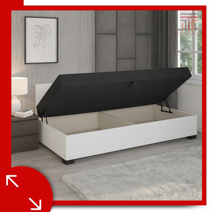 Tapczan Jednoosobowy Łóżko 80x195cm z Pojemnikiem na Pościel +