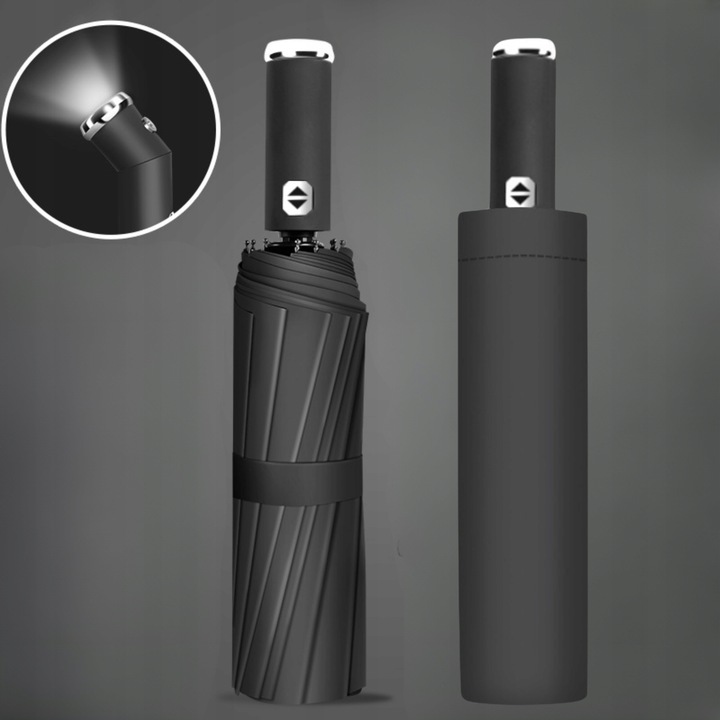 PARASOLKA AUTOMATYCZNA Z LATARKĄ LED PARASOL SKŁADANY PEŁEN AUTOMAT CZARNY