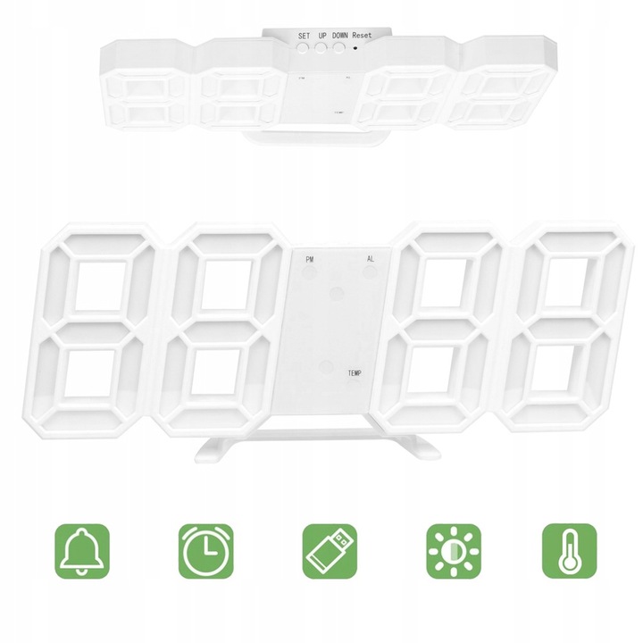 4w1 Zegar cyfrowy LED 3D ścienny stojący budzik termometr data alarm