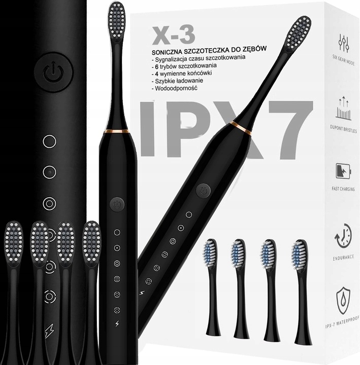 SZCZOTECZKA SONICZNA DO ZĘBÓW ELEKTRYCZNA Z MASAŻEM 4 KOŃCÓWKI 6 TRYBÓW