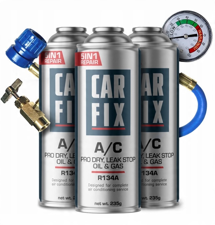 CARFIX 5w1 - 3x CZYNNIK CHŁODNICZY GAZ DO KLIMATYZACJI R134A + PRZEWÓD