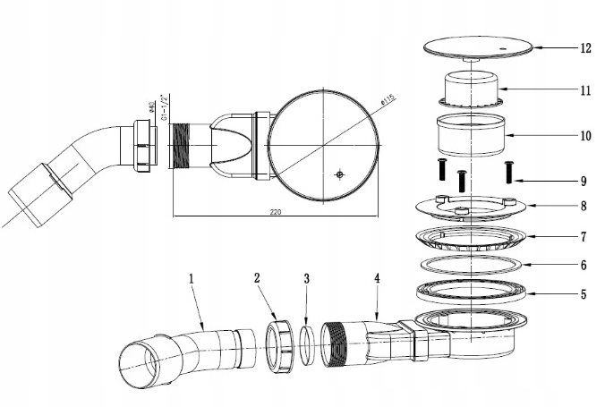 Syfon do brodzika Slim 90mm bardzo niski
