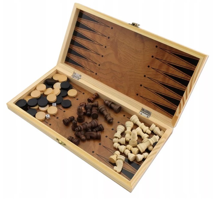 SZACHY DREWNIANE WARCABY DUŻE DLA DZIECI TRYKTRAK GRY LOGICZNE PLANSZ0WE