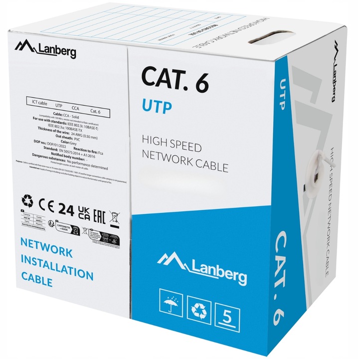 KABEL PRZEWÓD SIECIOWY LAN SKRĘTKA RJ45 U/UTP KAT.6 CAT 50M DRUT LANBERG