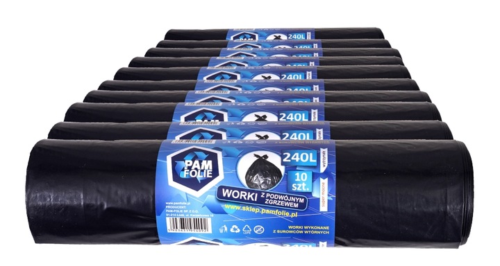 WORKI NA ŚMIECI 240L 100szt Uniwersalne Grube Mocne Czarne Pam Folie