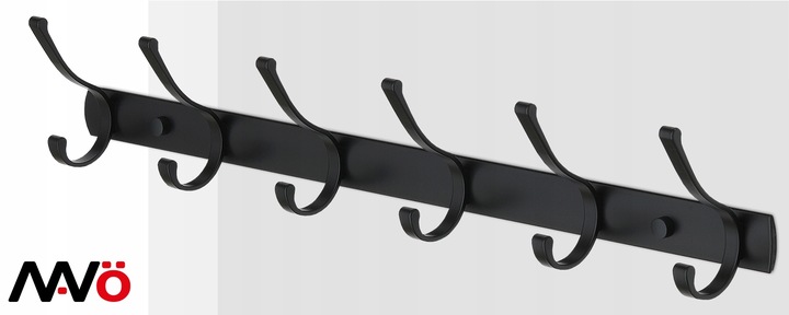 WIESZAK NA UBRANIA ŚCIENNY CZARNY RETRO 6 HACZYKÓW WIESZAK HACZYK
