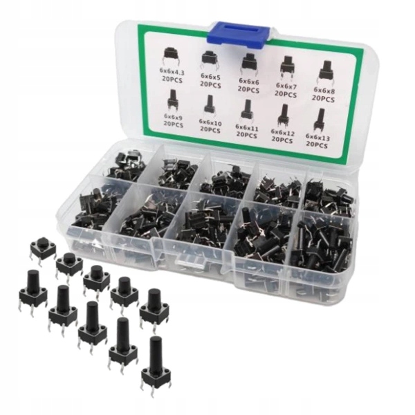 Zestaw XXL Przycisków TACT 200 Sztuk - Tact Switch Micro-Switch Różne Typy