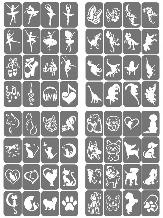 Szablony do tatuaży brokatowych, Tatuaże brokatowe - mix 50 sztuk