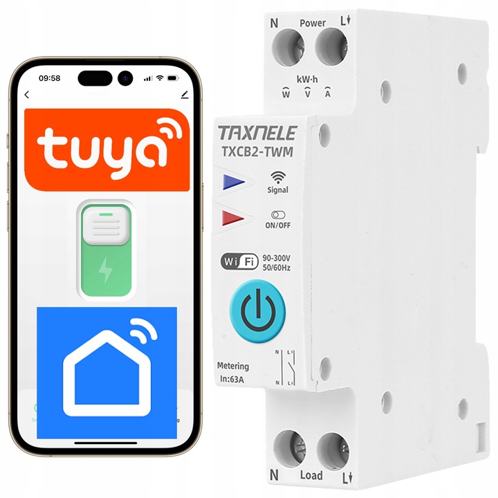 Przekaźnik WiFi 16A z pomiarem prądu mocy na szynę DIN TUYA Smart Life